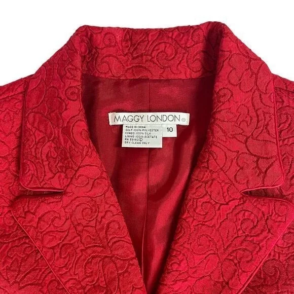Maggy London Red Paisley Silk Blazer Suit Jacket Womens Size 10 - Picture 6 of 9